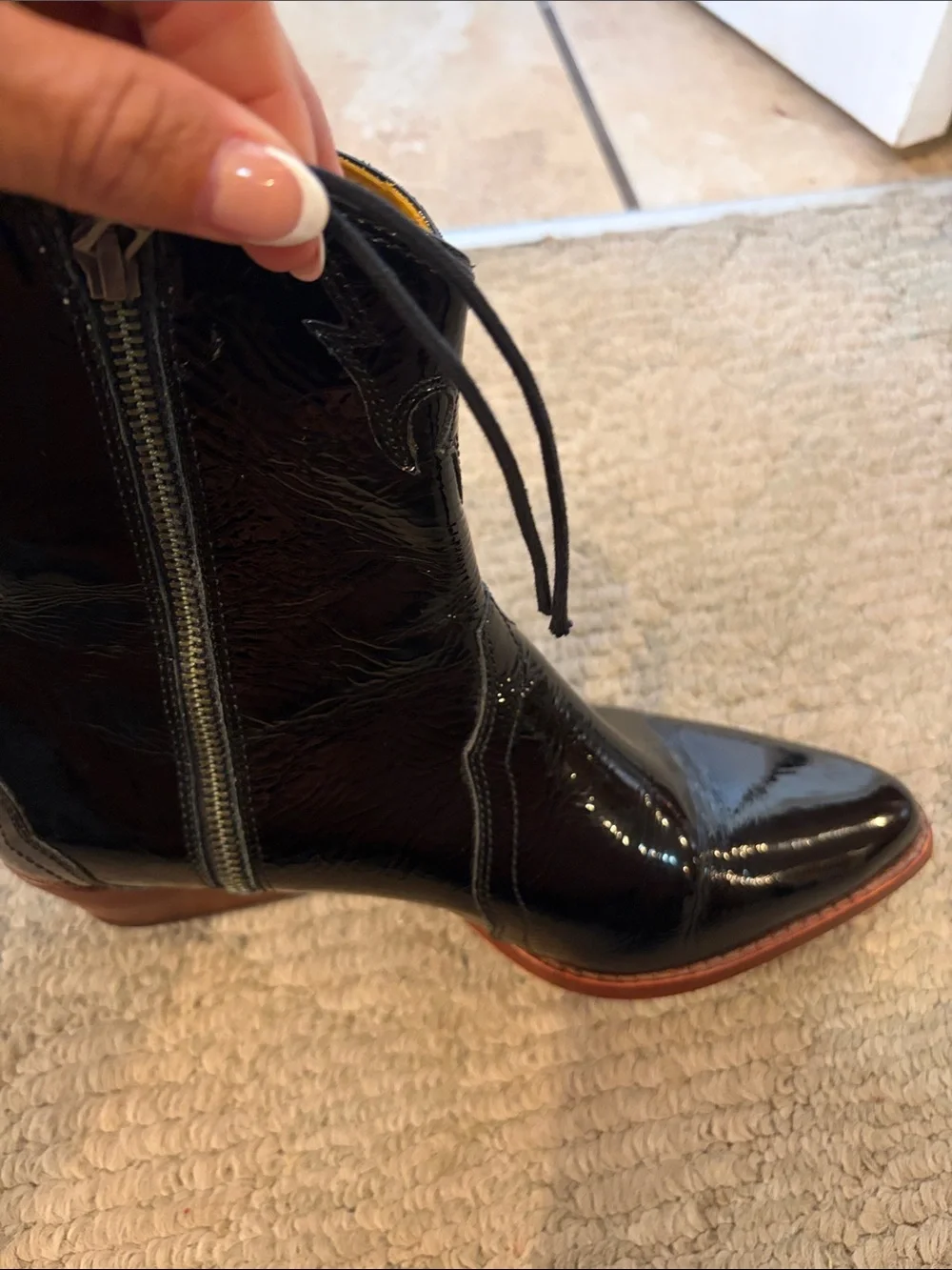 Free People Women's Black Patent Leather Western Ankle Boot